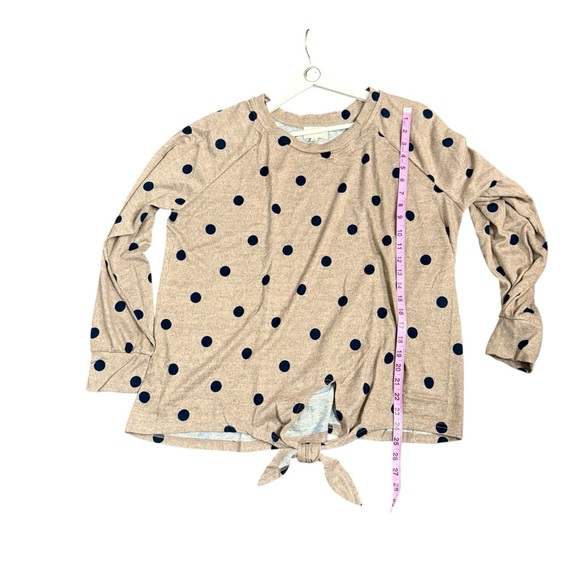 64.perch by blu pepper 1XL mocha beige heather navy polka dot tie front top NWOT - Picture 13 of 13